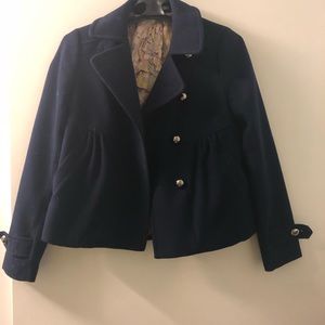 Leifnotes navy cropped pleated wool peacoat